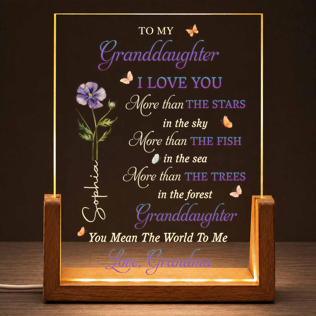 Personalized Acrylic Night Light Gift for Granddaughter with Wooden Base Wood and Acrylic Night Light GradoCreations