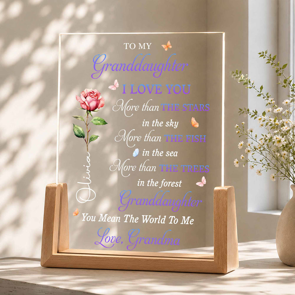 Personalized Acrylic Night Light Gift for Granddaughter with Wooden Base Wood and Acrylic Night Light GradoCreations