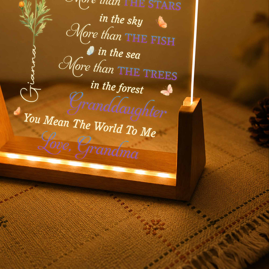 Personalized Acrylic Night Light Gift for Granddaughter with Wooden Base Wood and Acrylic Night Light GradoCreations