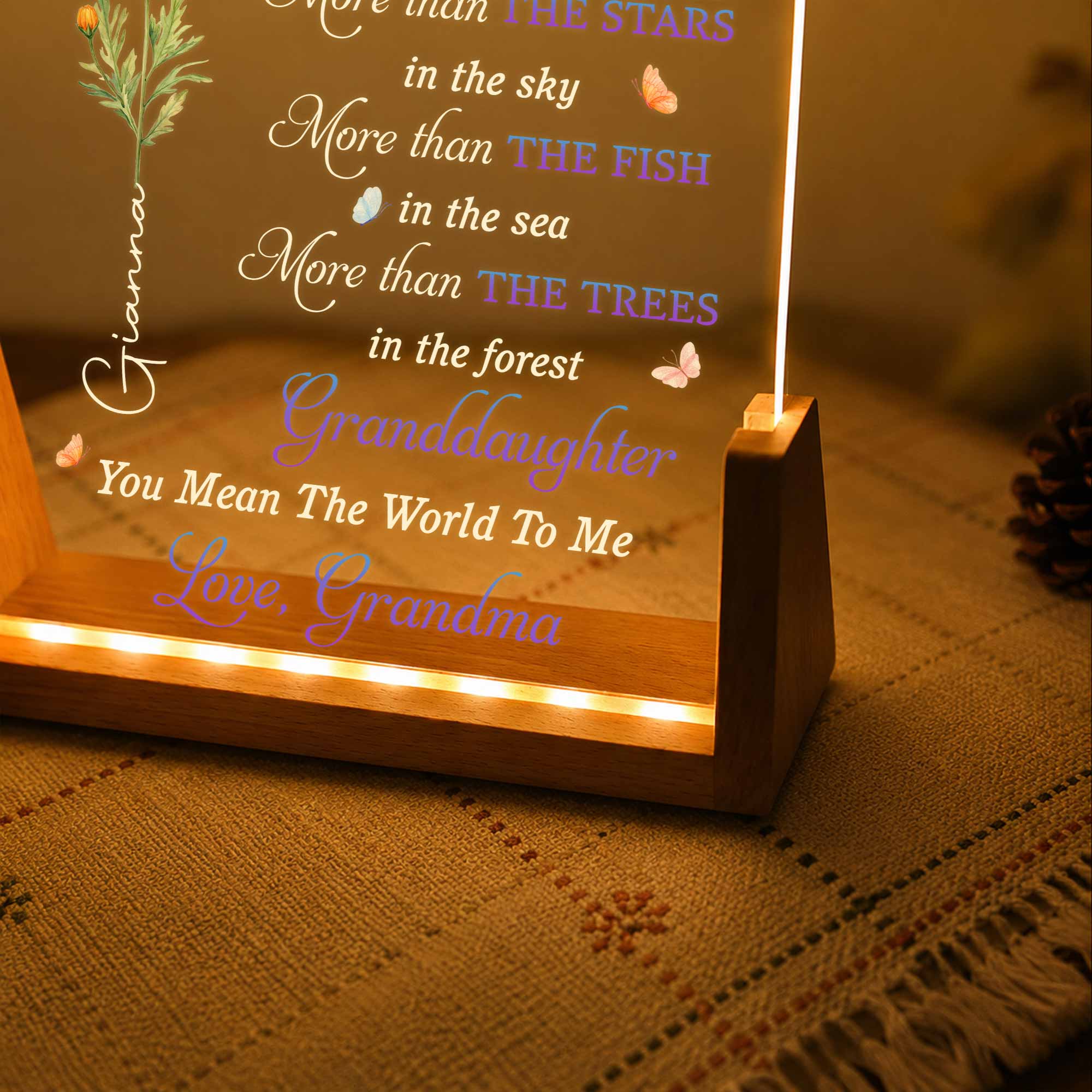 Personalized Acrylic Night Light Gift for Granddaughter with Wooden Base Wood and Acrylic Night Light GradoCreations