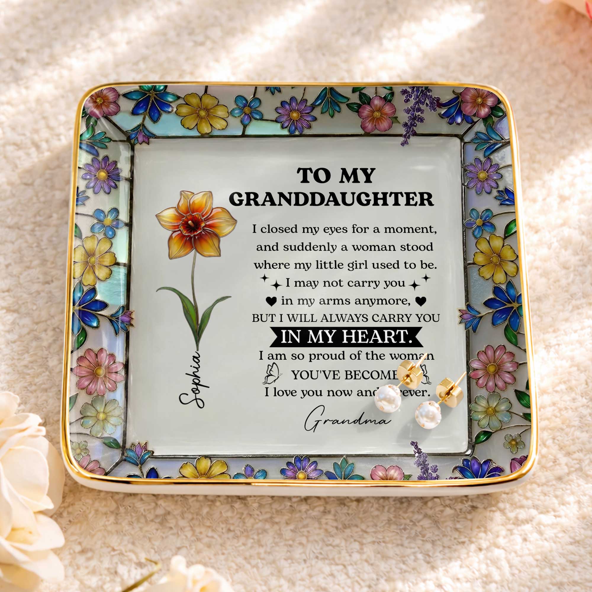 Personalized Ceramic Jewelry Dish Custom Name Gift for Daughter Jewelry Dish GradoCreations