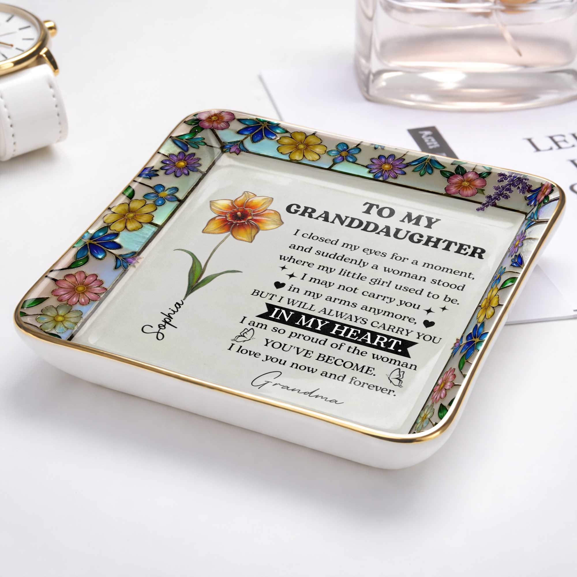 Personalized Ceramic Jewelry Dish Custom Name Gift for Daughter Jewelry Dish GradoCreations
