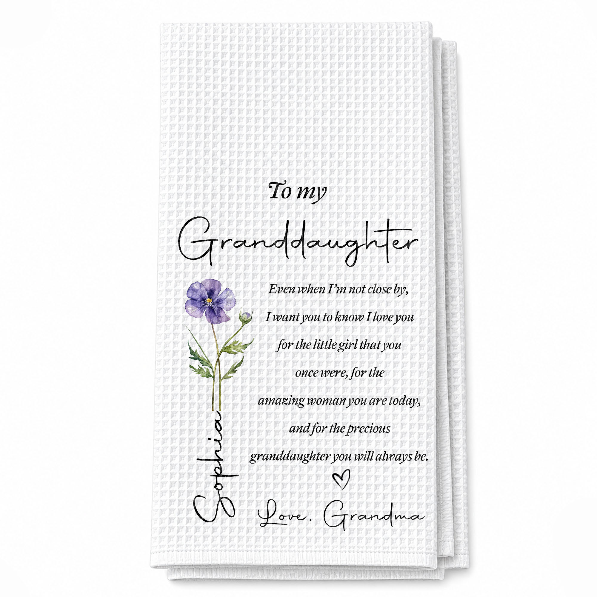Personalized Kitchen Towel for Granddaughter with Birth Month Flower Gift Kitchen Towel GradoCreations