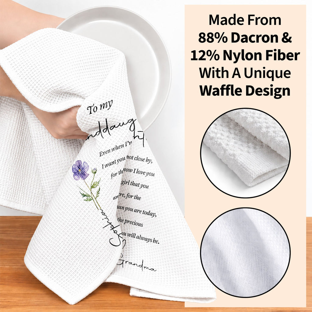 Personalized Kitchen Towel for Granddaughter with Birth Month Flower Gift Kitchen Towel GradoCreations