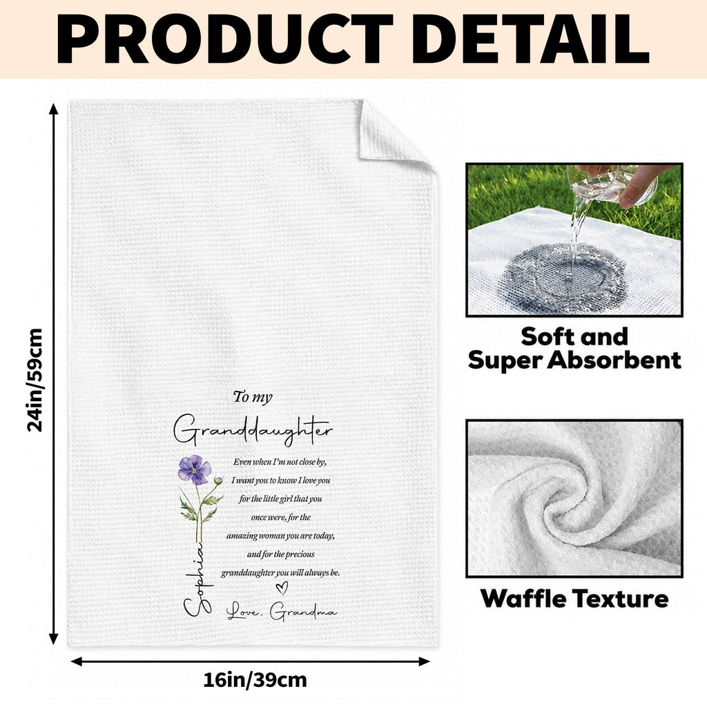 Personalized Kitchen Towel for Granddaughter with Birth Month Flower Gift Kitchen Towel GradoCreations