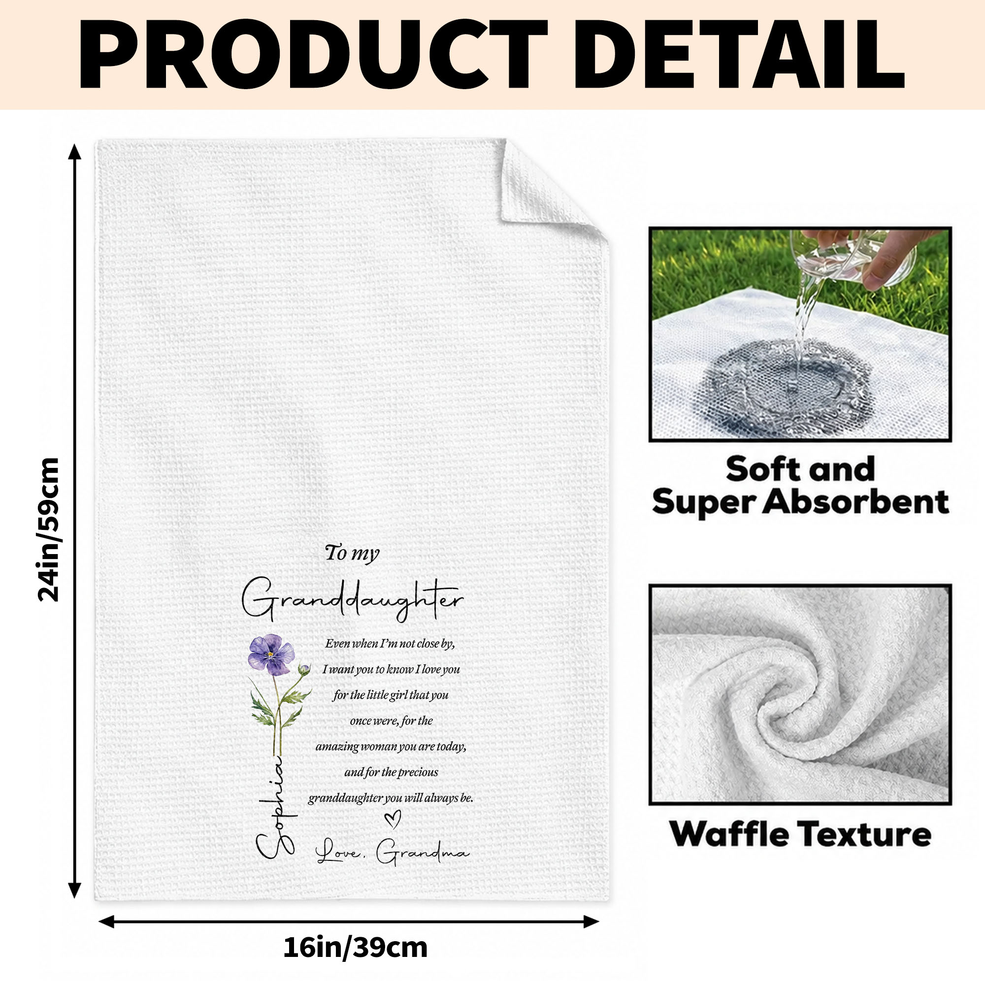 Personalized Kitchen Towel for Granddaughter with Birth Month Flower Gift Kitchen Towel GradoCreations