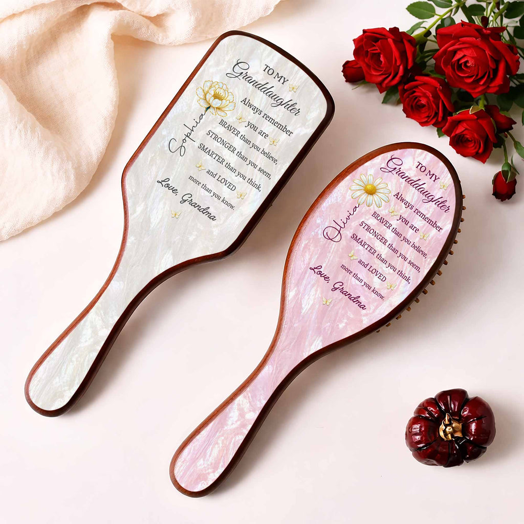 Personalized Bamboo Hair Brush Custom Name Gift for Granddaughter Wooden Hair Brush GradoCreations