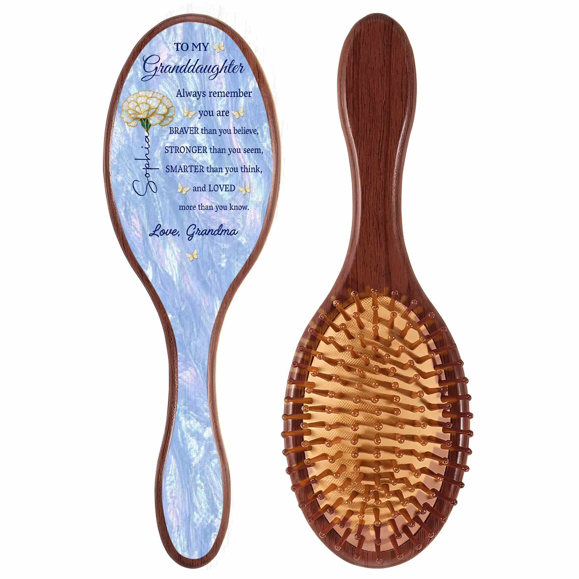 Personalized Bamboo Hair Brush Custom Name Gift for Granddaughter Wooden Hair Brush GradoCreations