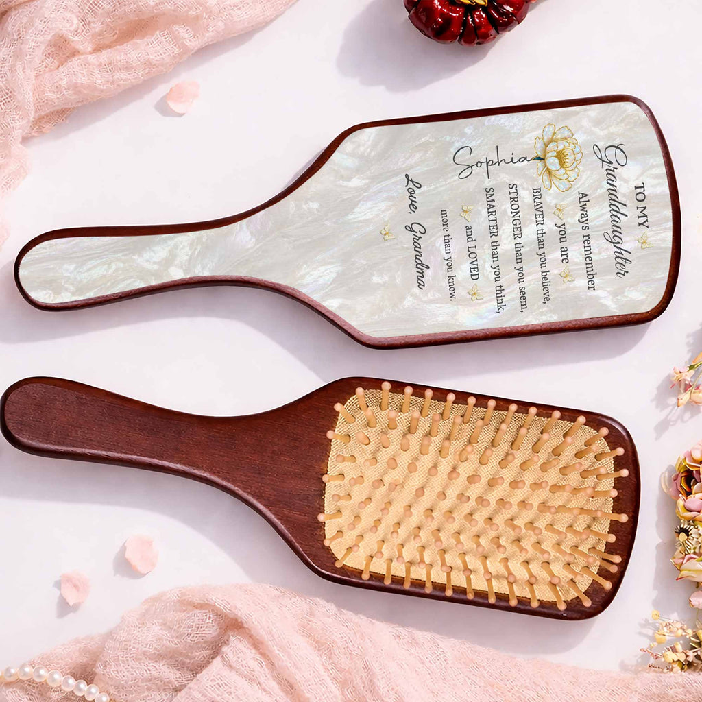 Personalized Bamboo Hair Brush Custom Name Gift for Granddaughter Wooden Hair Brush GradoCreations