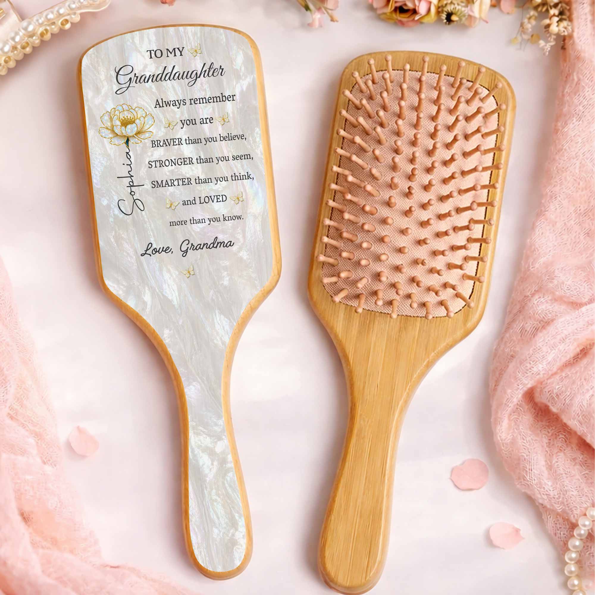 Personalized Bamboo Hair Brush Custom Name Gift for Granddaughter Wooden Hair Brush GradoCreations