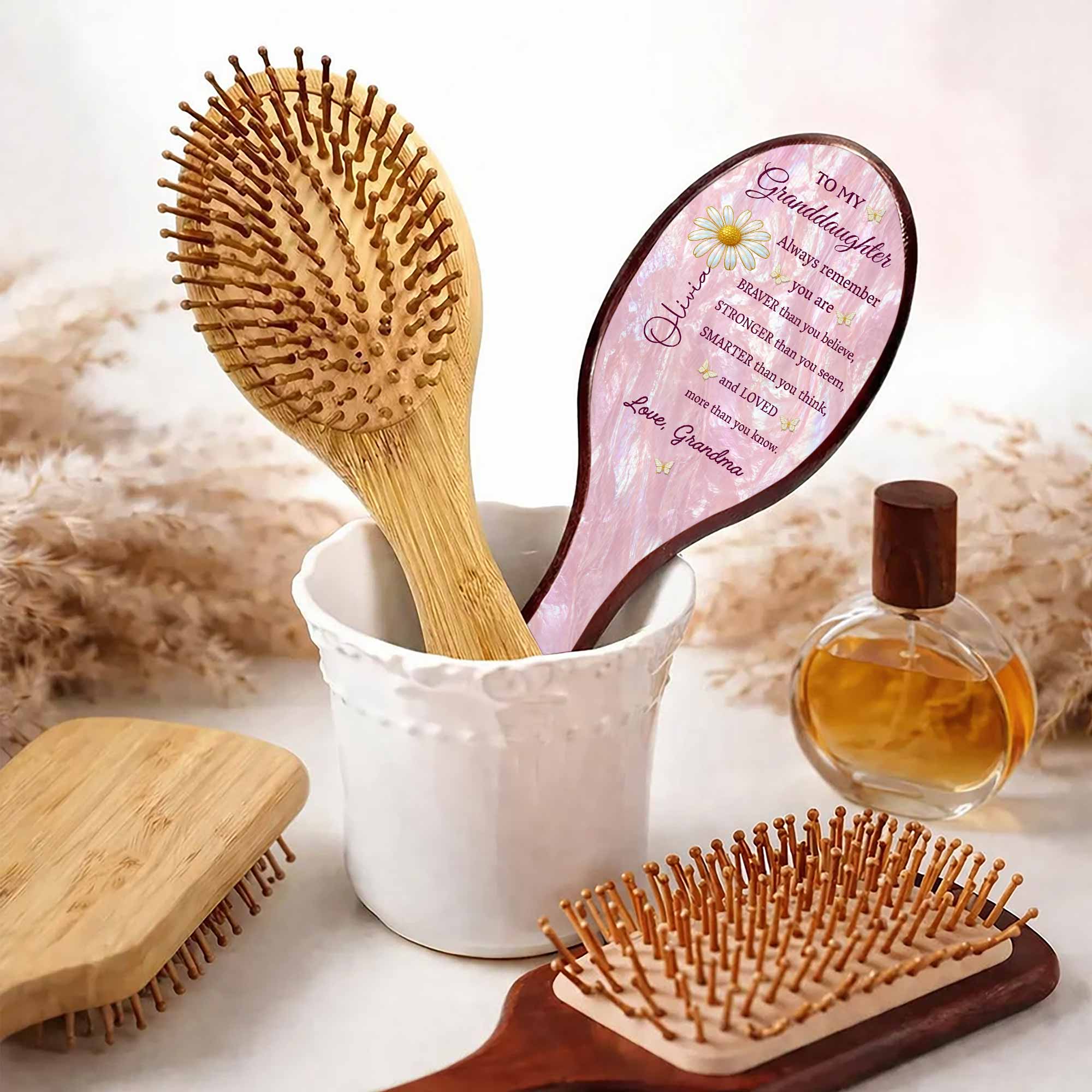 Personalized Bamboo Hair Brush Custom Name Gift for Granddaughter Wooden Hair Brush GradoCreations