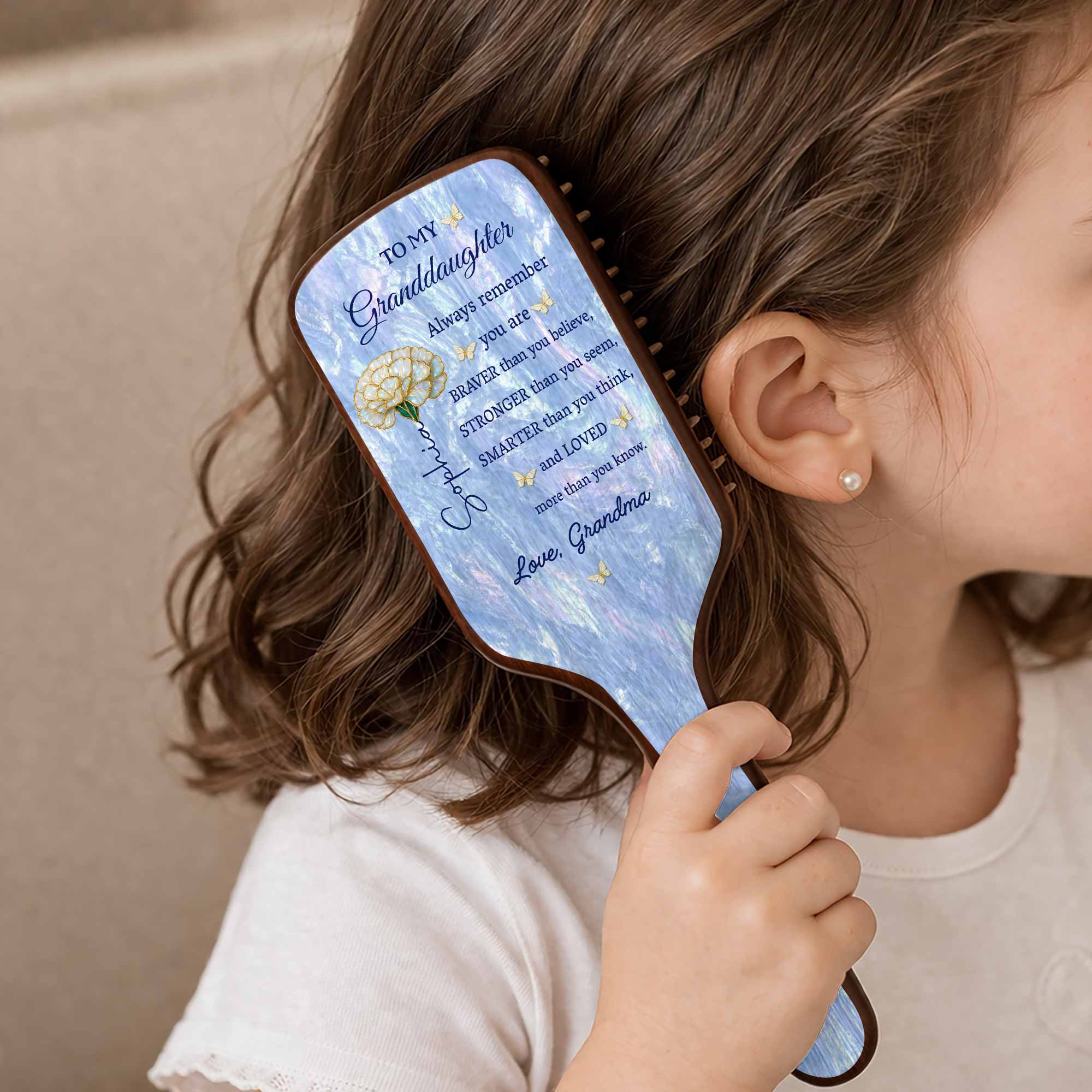 Personalized Bamboo Hair Brush Custom Name Gift for Granddaughter Wooden Hair Brush GradoCreations