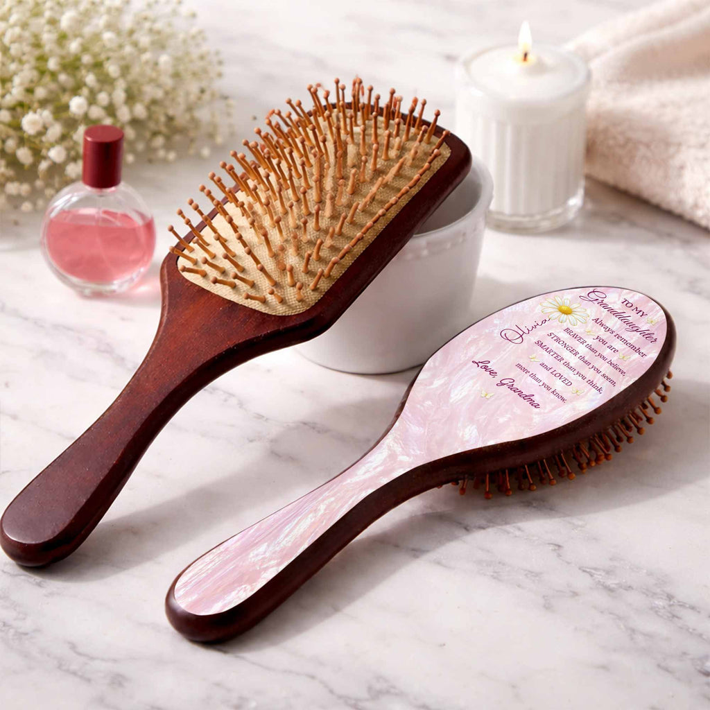Personalized Bamboo Hair Brush Custom Name Gift for Granddaughter Wooden Hair Brush GradoCreations