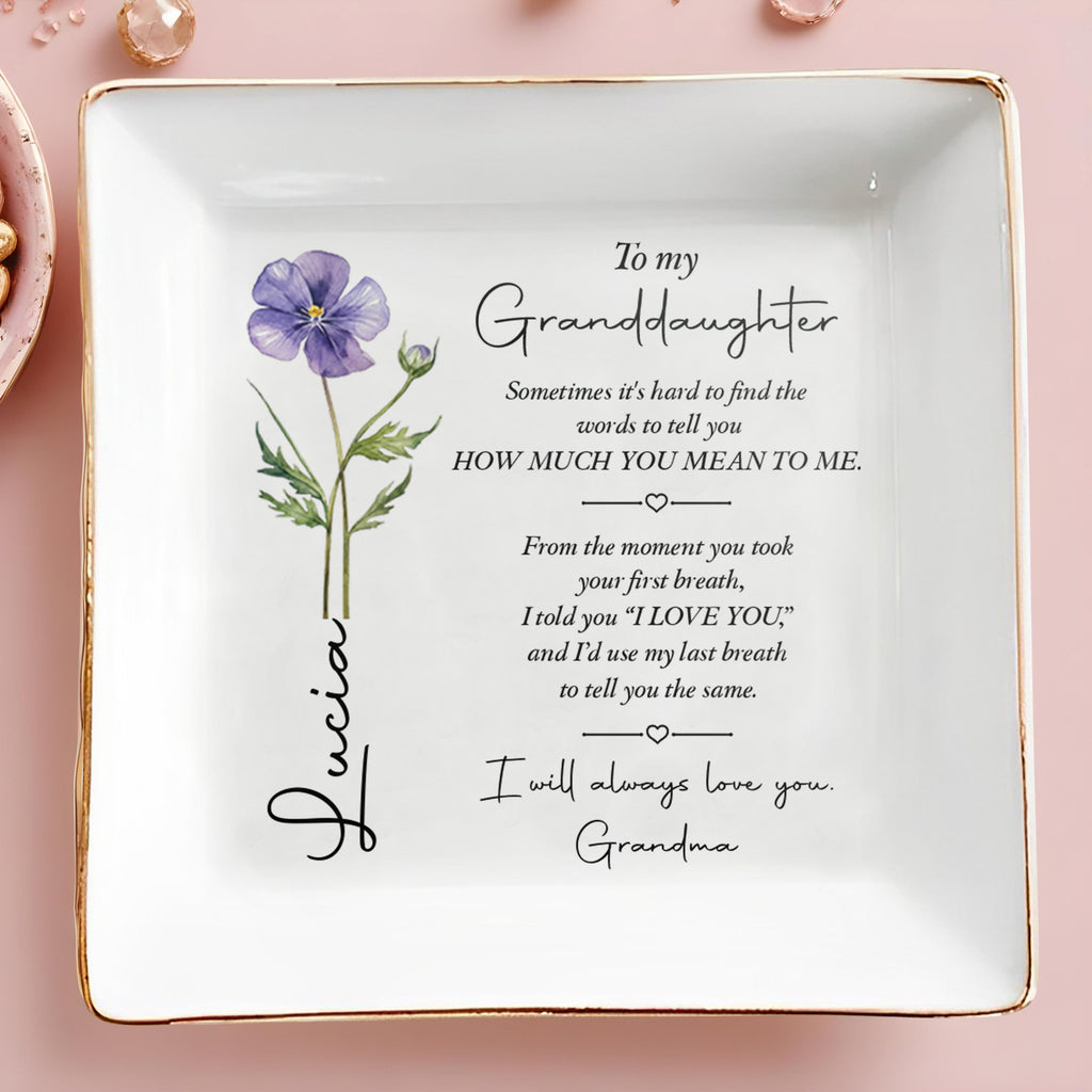 Personalized Jewelry Dish Custom Birth Flower Gift for Granddaughter Jewelry Dish GradoCreations