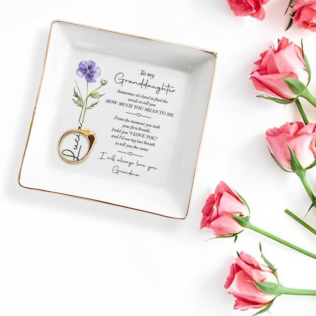 Personalized Jewelry Dish Custom Birth Flower Gift for Granddaughter Jewelry Dish GradoCreations