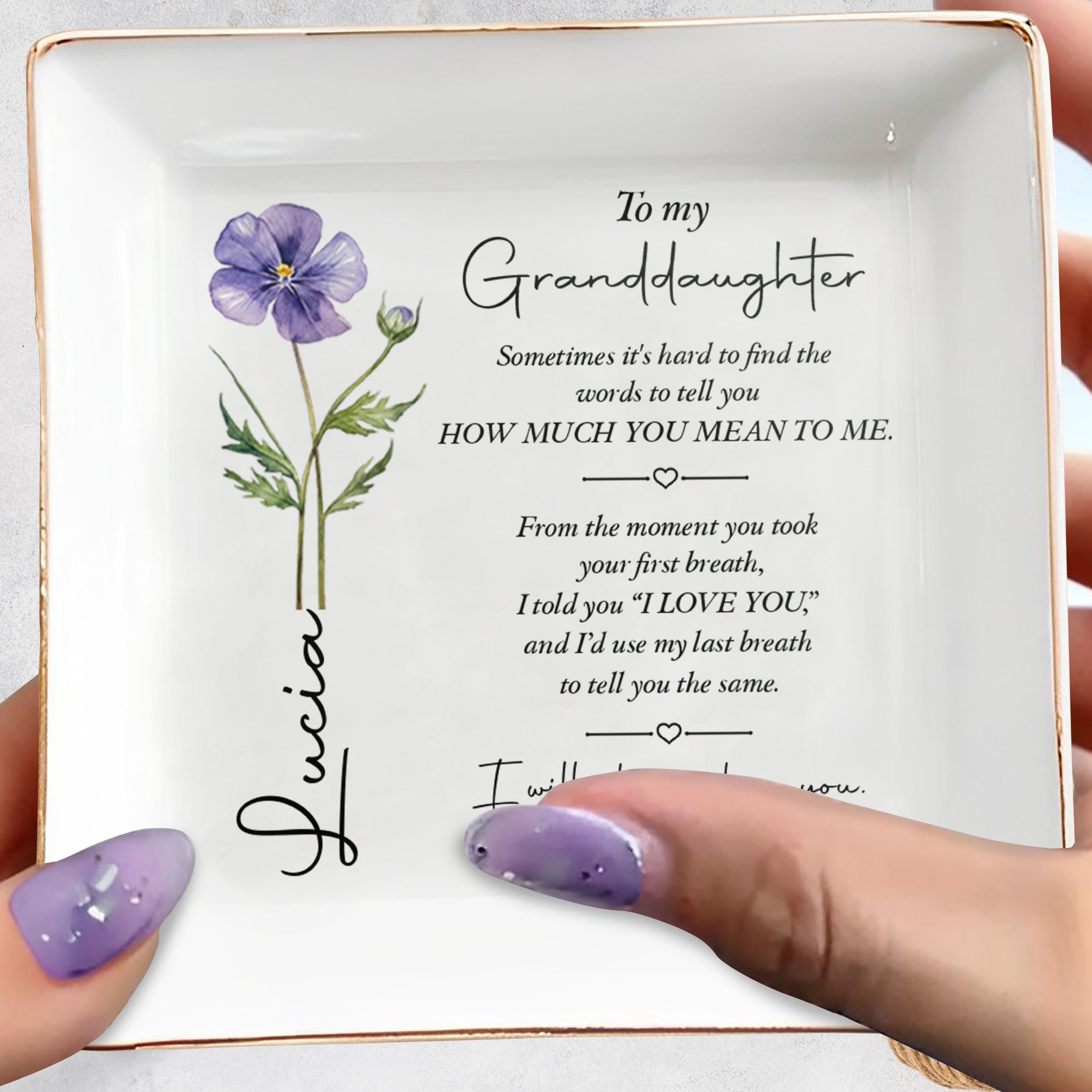 Personalized Jewelry Dish Custom Birth Flower Gift for Granddaughter Jewelry Dish GradoCreations