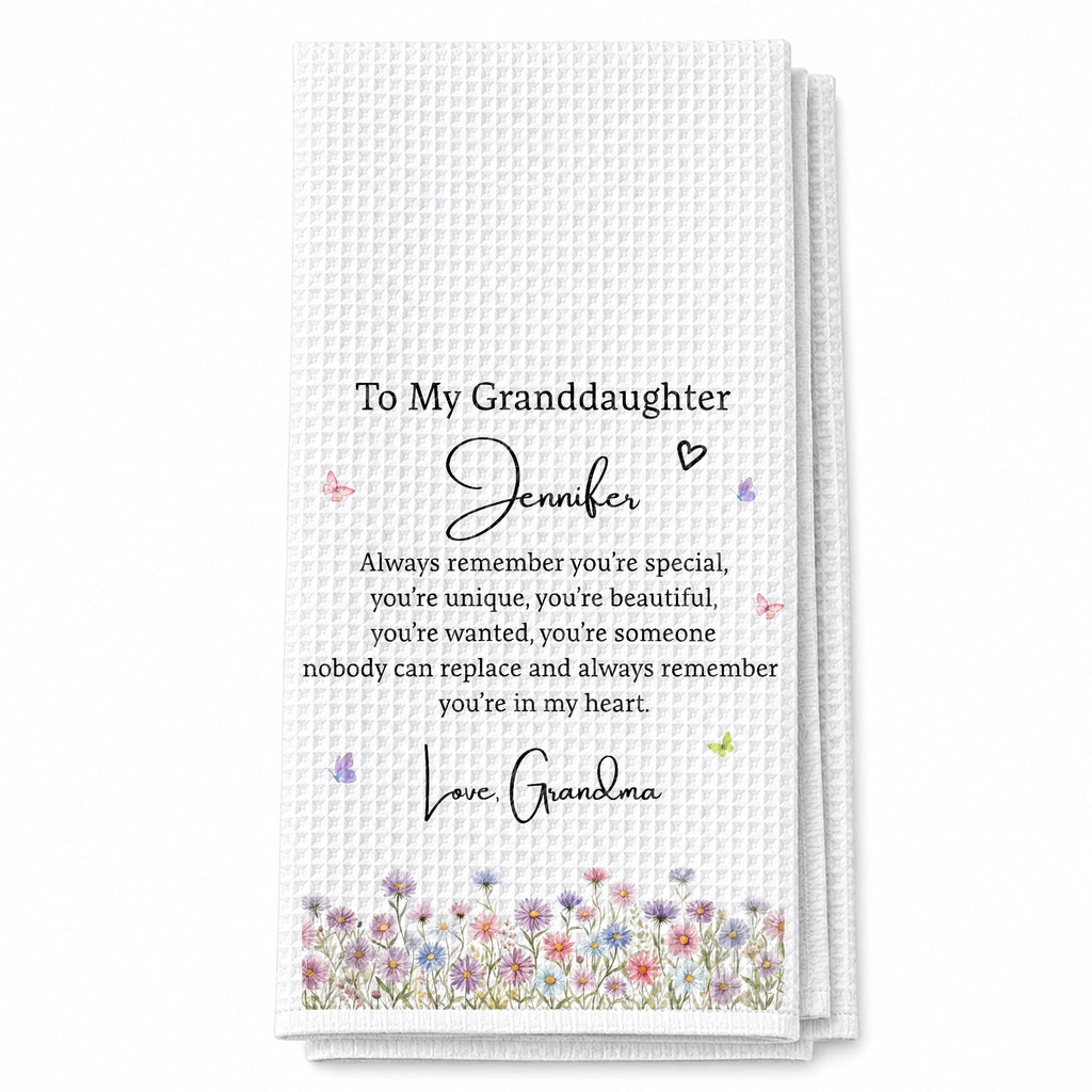 Personalized Kitchen Towel for Granddaughter with Flowers and Butterflies Kitchen Towel GradoCreations
