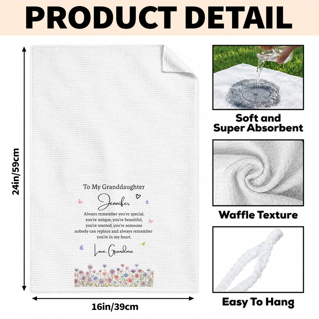 Personalized Kitchen Towel for Granddaughter with Flowers and Butterflies Kitchen Towel GradoCreations