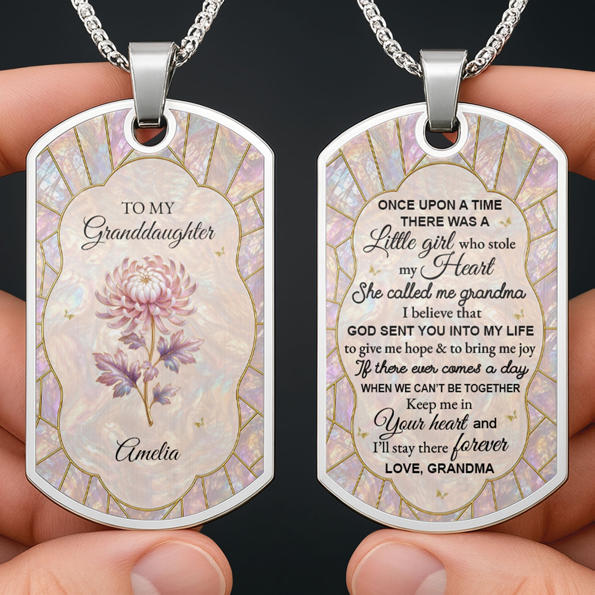 Personalized Dog Tag Necklace Custom Keepsake for Granddaughter Dog Tag Necklace GradoCreations