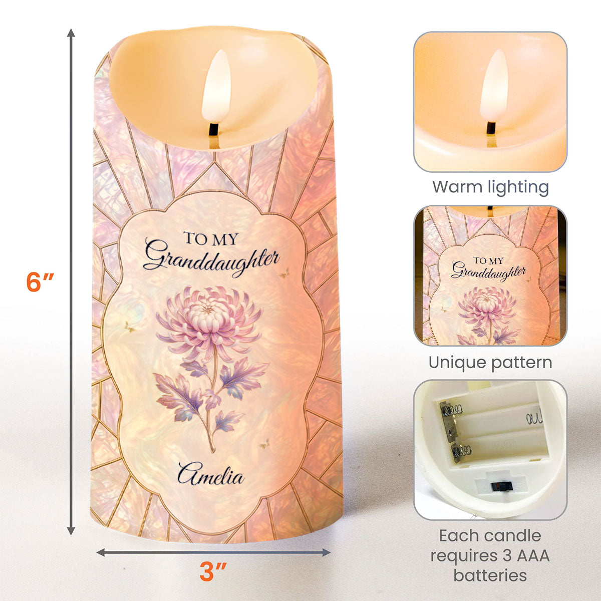 Personalized LED Candle Custom Name Gift for Granddaughter LED Candle GradoCreations