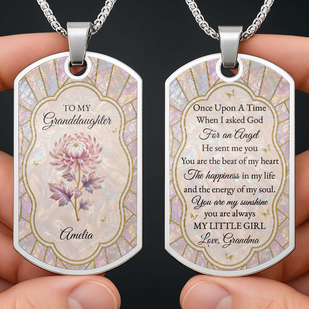 Personalized Dog Tag Necklace for Granddaughter Custom Birth Month Flower Gift Dog Tag Necklace GradoCreations