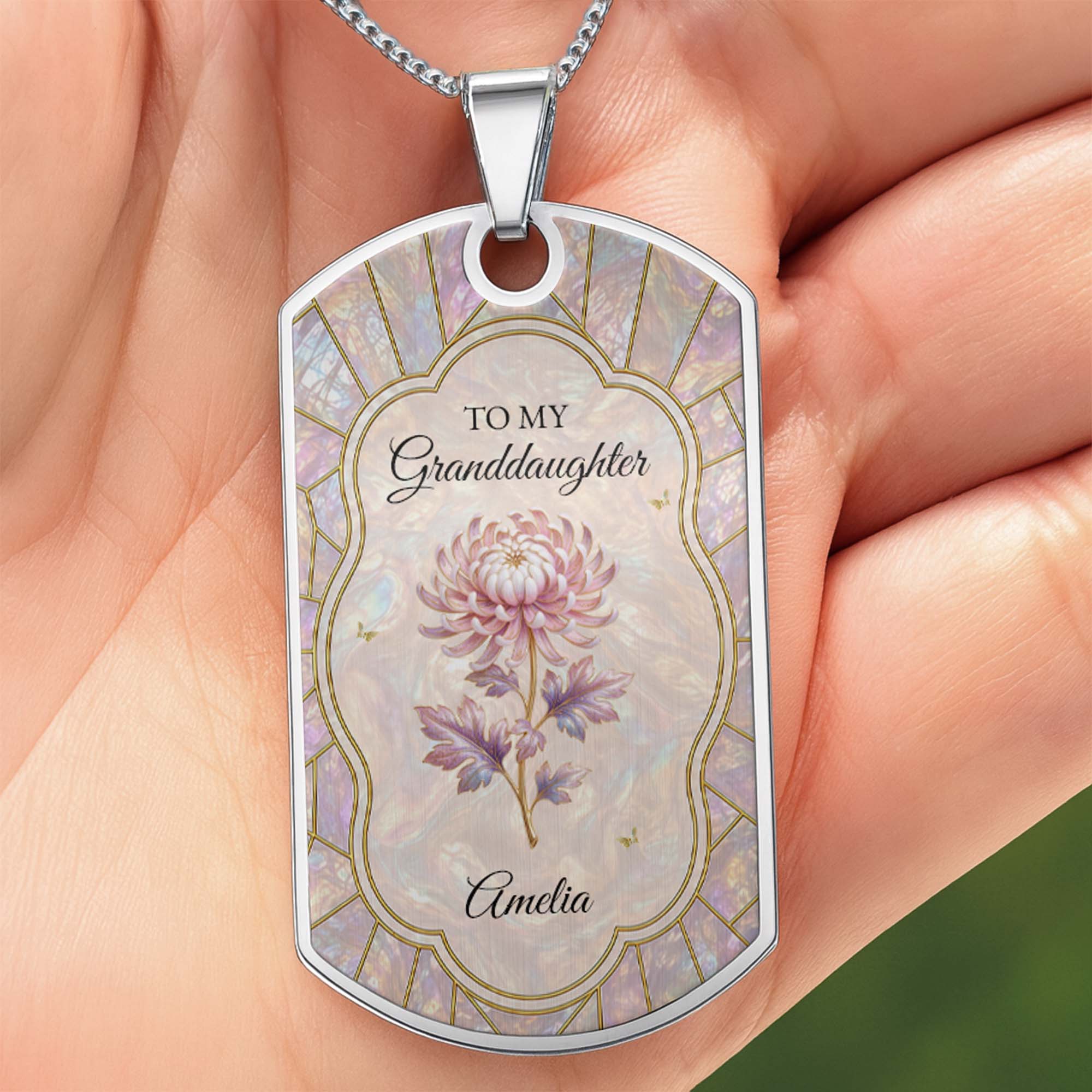 Personalized Dog Tag Necklace for Granddaughter Custom Birth Month Flower Gift Dog Tag Necklace GradoCreations