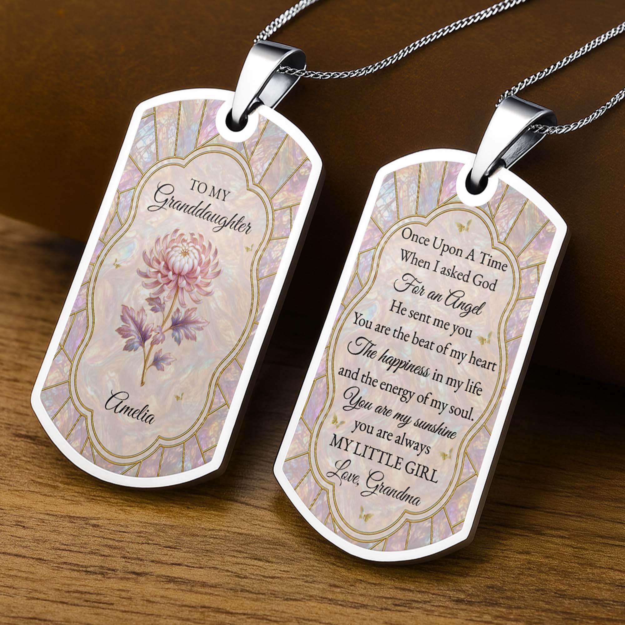 Personalized Dog Tag Necklace for Granddaughter Custom Birth Month Flower Gift Dog Tag Necklace GradoCreations