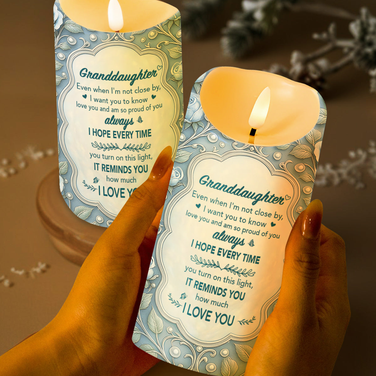 Personalized LED Candle with Flowers & Butterflies for Granddaughter LED Candle GradoCreations