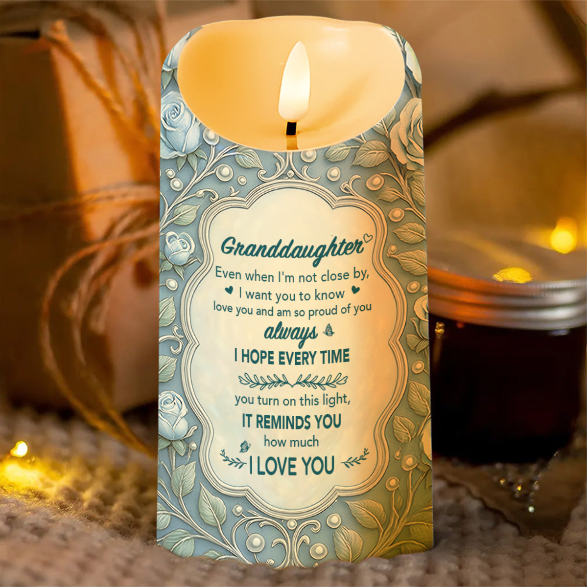 Personalized LED Candle with Flowers & Butterflies for Granddaughter LED Candle GradoCreations