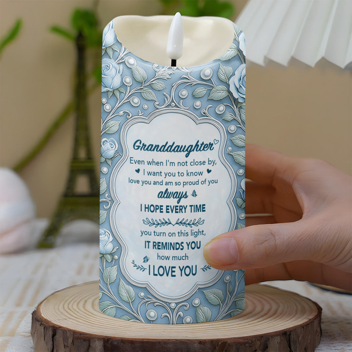 Personalized LED Candle with Flowers & Butterflies for Granddaughter LED Candle GradoCreations