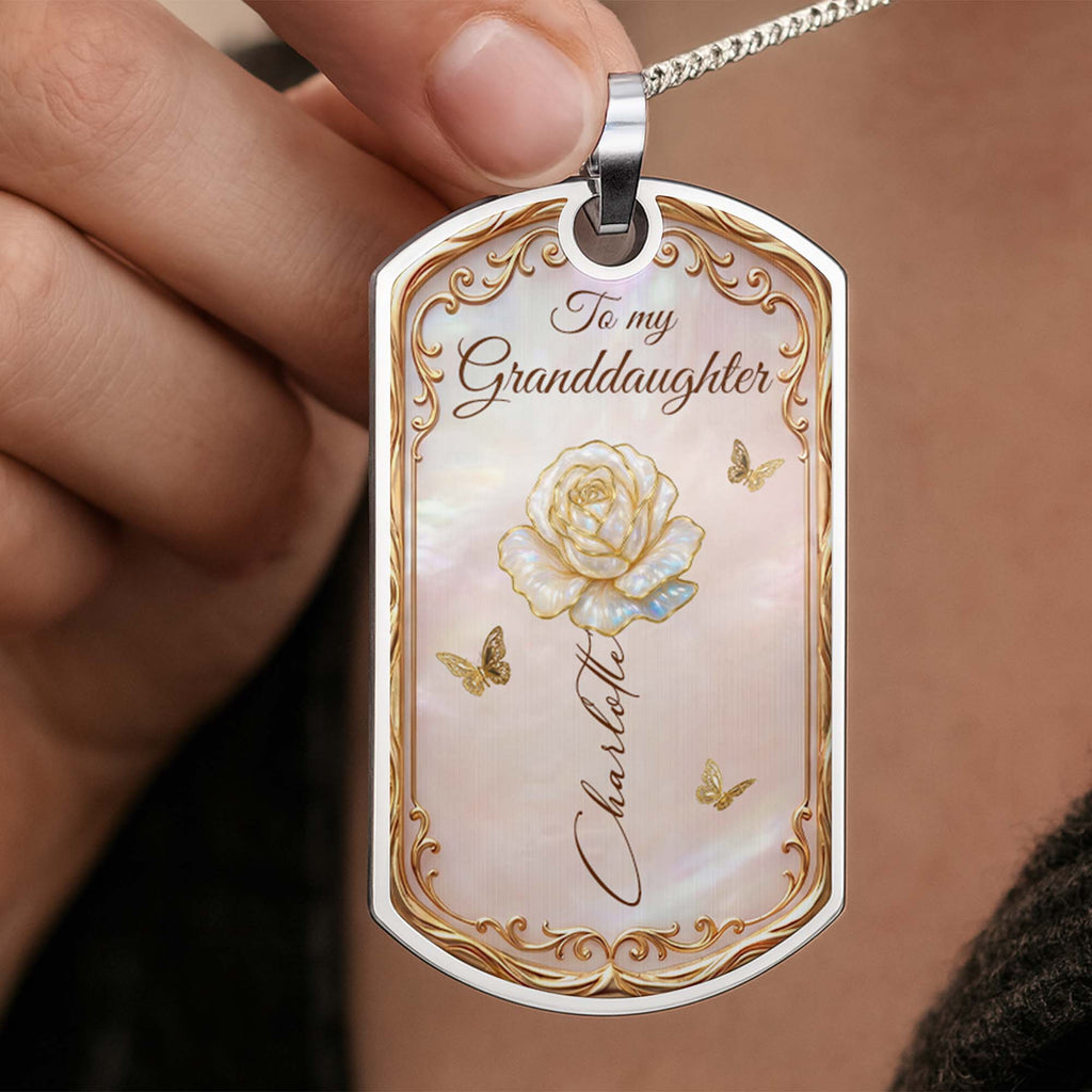 Personalized Dog Tag Necklace Custom Name Birth Month Flower Gift for Granddaughter Dog Tag Necklace GradoCreations
