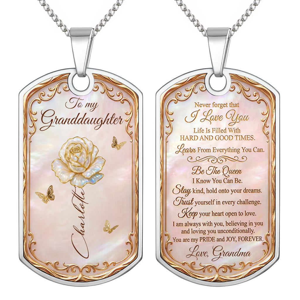 Personalized Dog Tag Necklace Custom Name Birth Month Flower Gift for Granddaughter Dog Tag Necklace GradoCreations