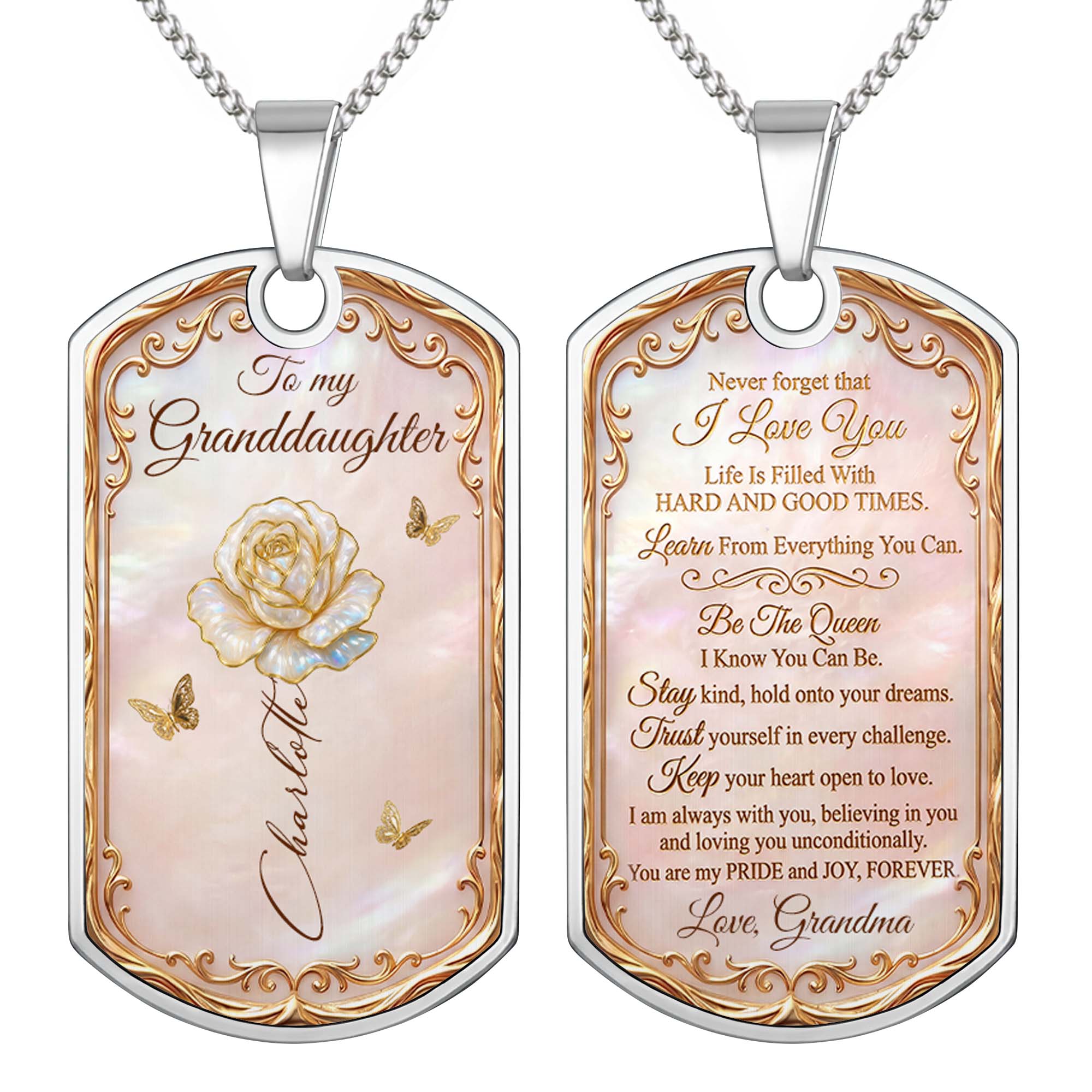 Personalized Dog Tag Necklace Custom Name Birth Month Flower Gift for Granddaughter Dog Tag Necklace GradoCreations