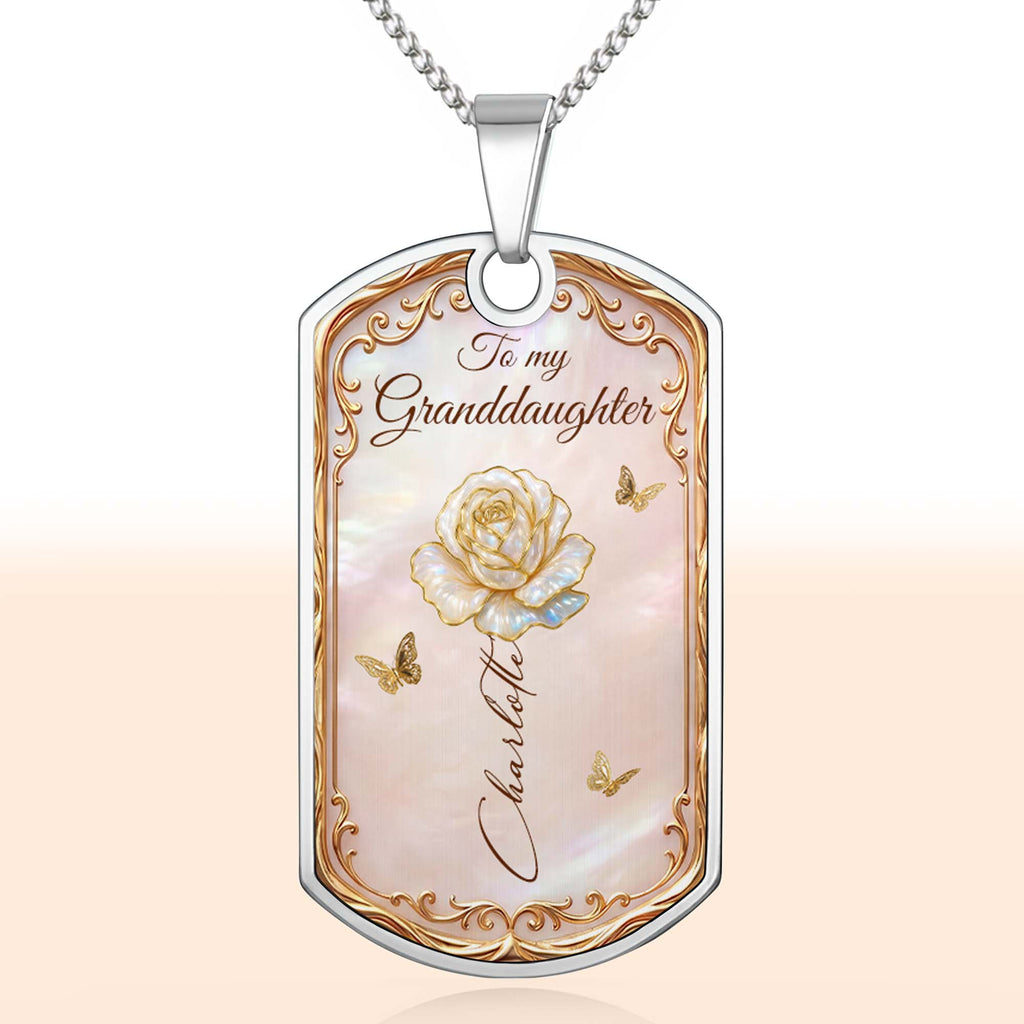 Personalized Dog Tag Necklace Custom Name Birth Month Flower Gift for Granddaughter Dog Tag Necklace GradoCreations