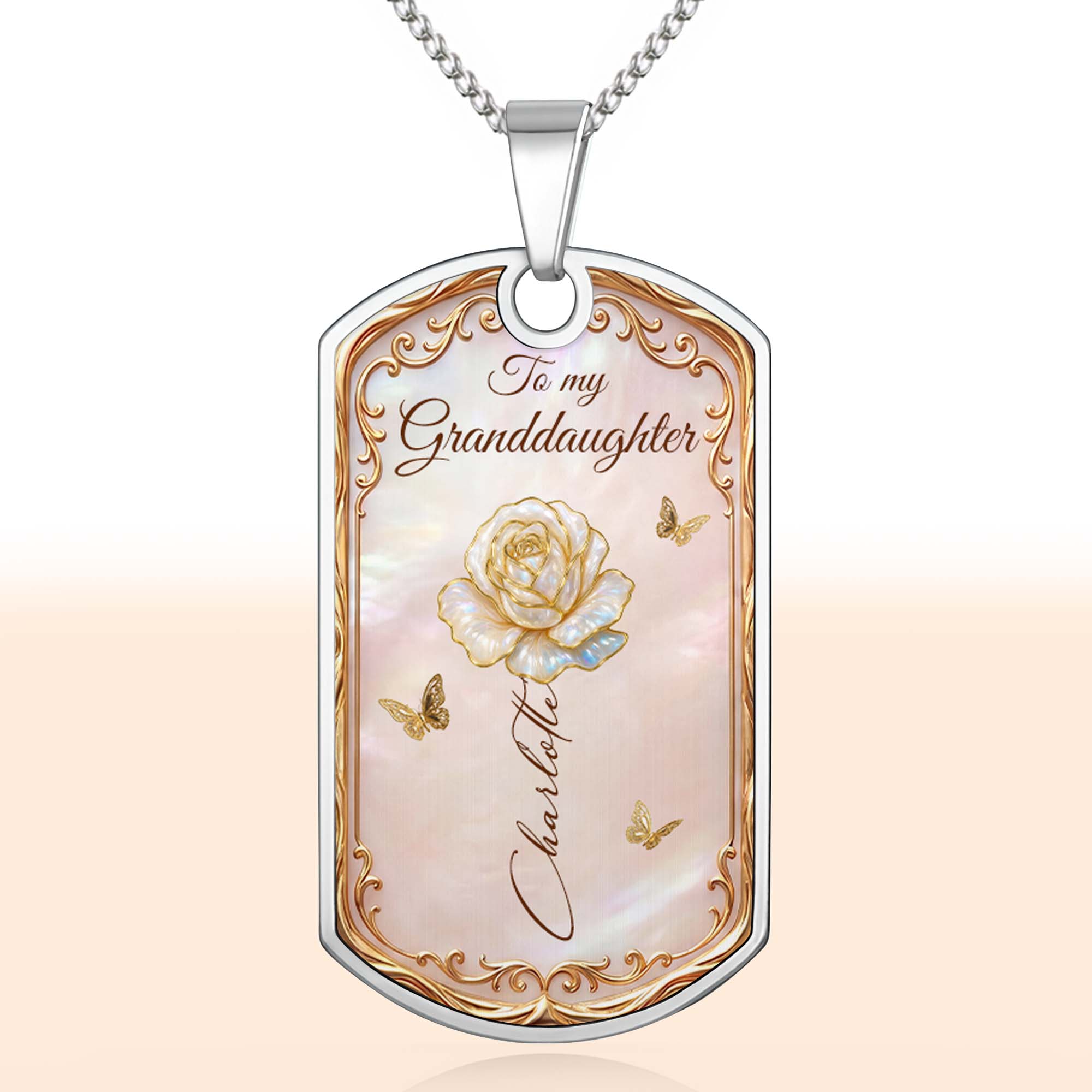 Personalized Dog Tag Necklace Custom Name Birth Month Flower Gift for Granddaughter Dog Tag Necklace GradoCreations