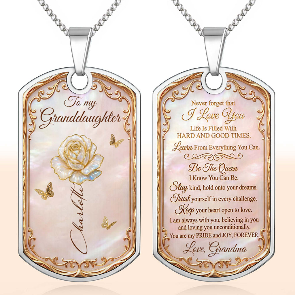Personalized Dog Tag Necklace Custom Name Birth Month Flower Gift for Granddaughter Dog Tag Necklace GradoCreations