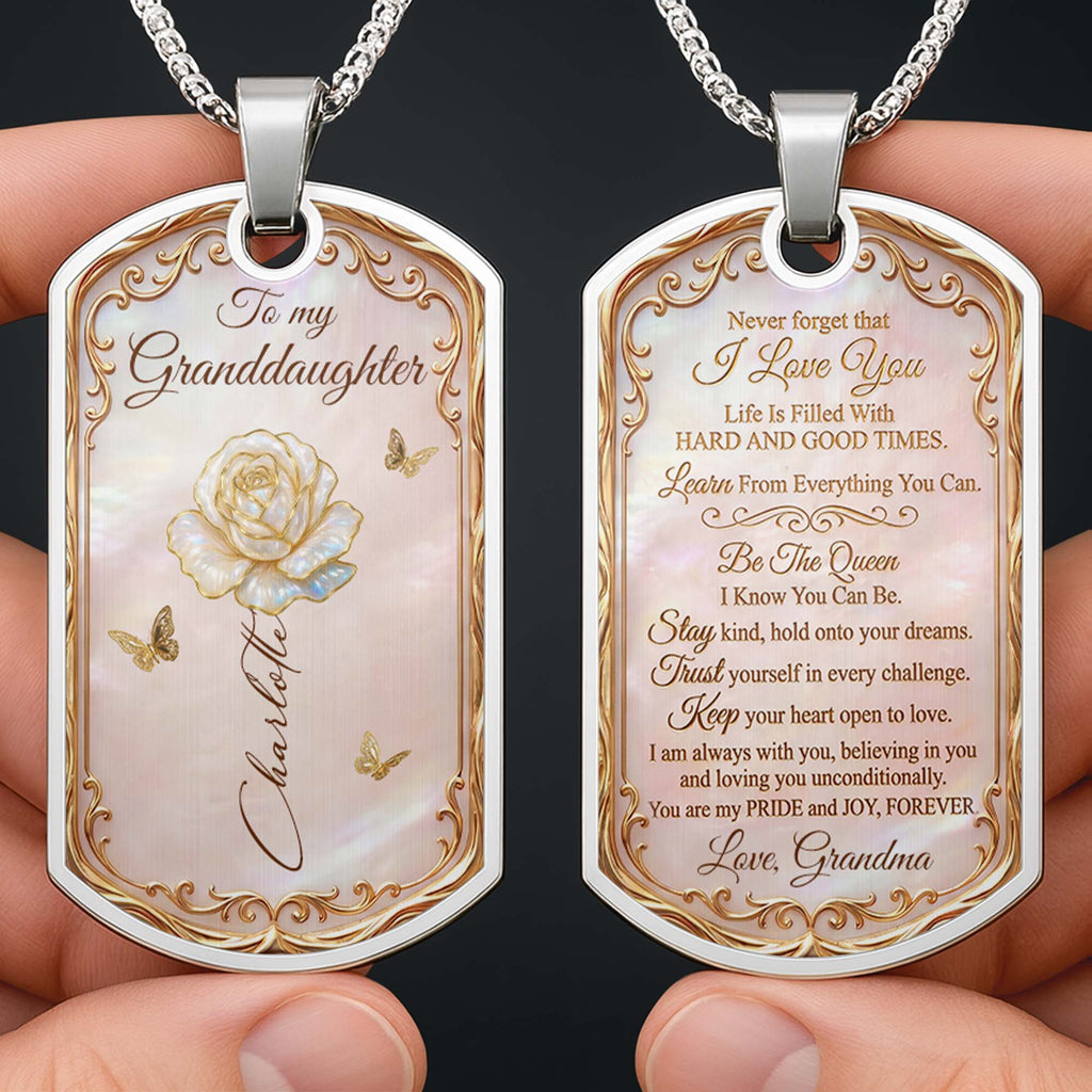 Personalized Dog Tag Necklace Custom Name Birth Month Flower Gift for Granddaughter Dog Tag Necklace GradoCreations