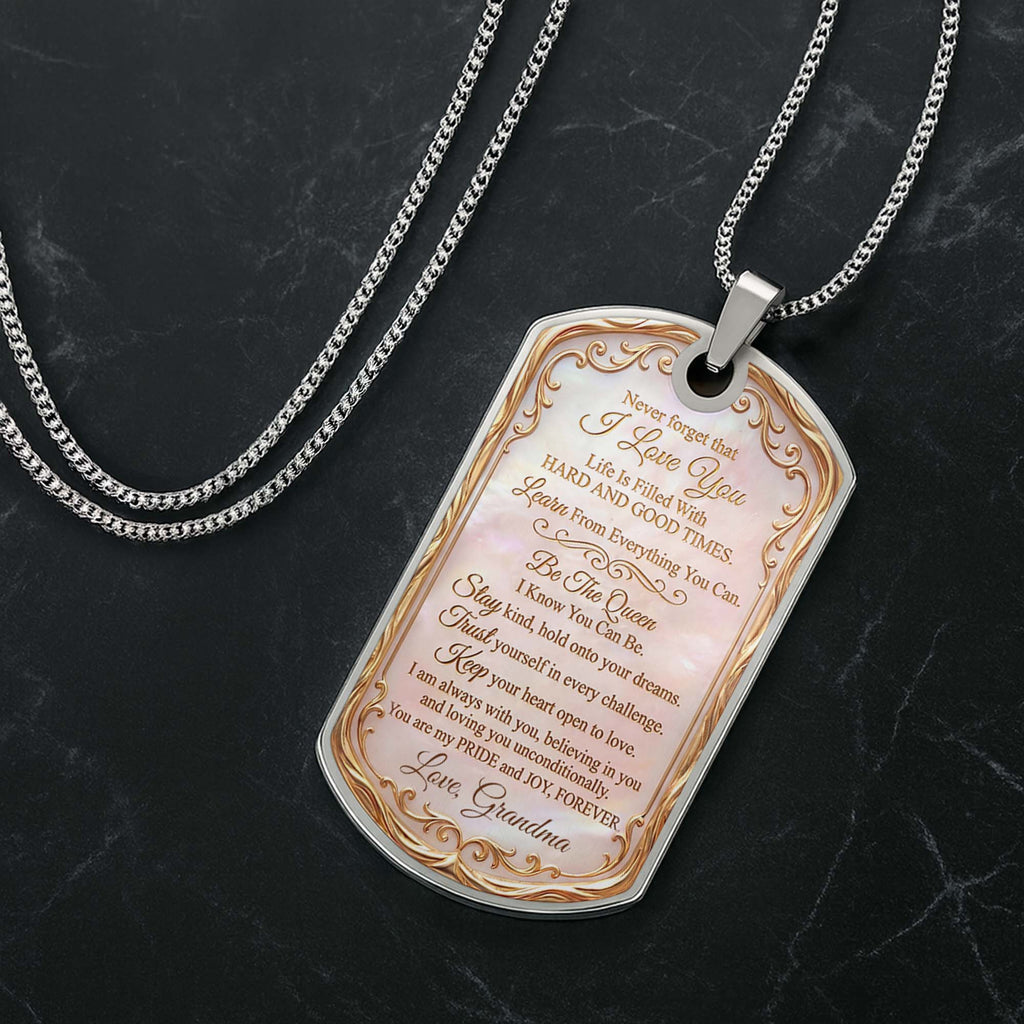 Personalized Dog Tag Necklace Custom Name Birth Month Flower Gift for Granddaughter Dog Tag Necklace GradoCreations