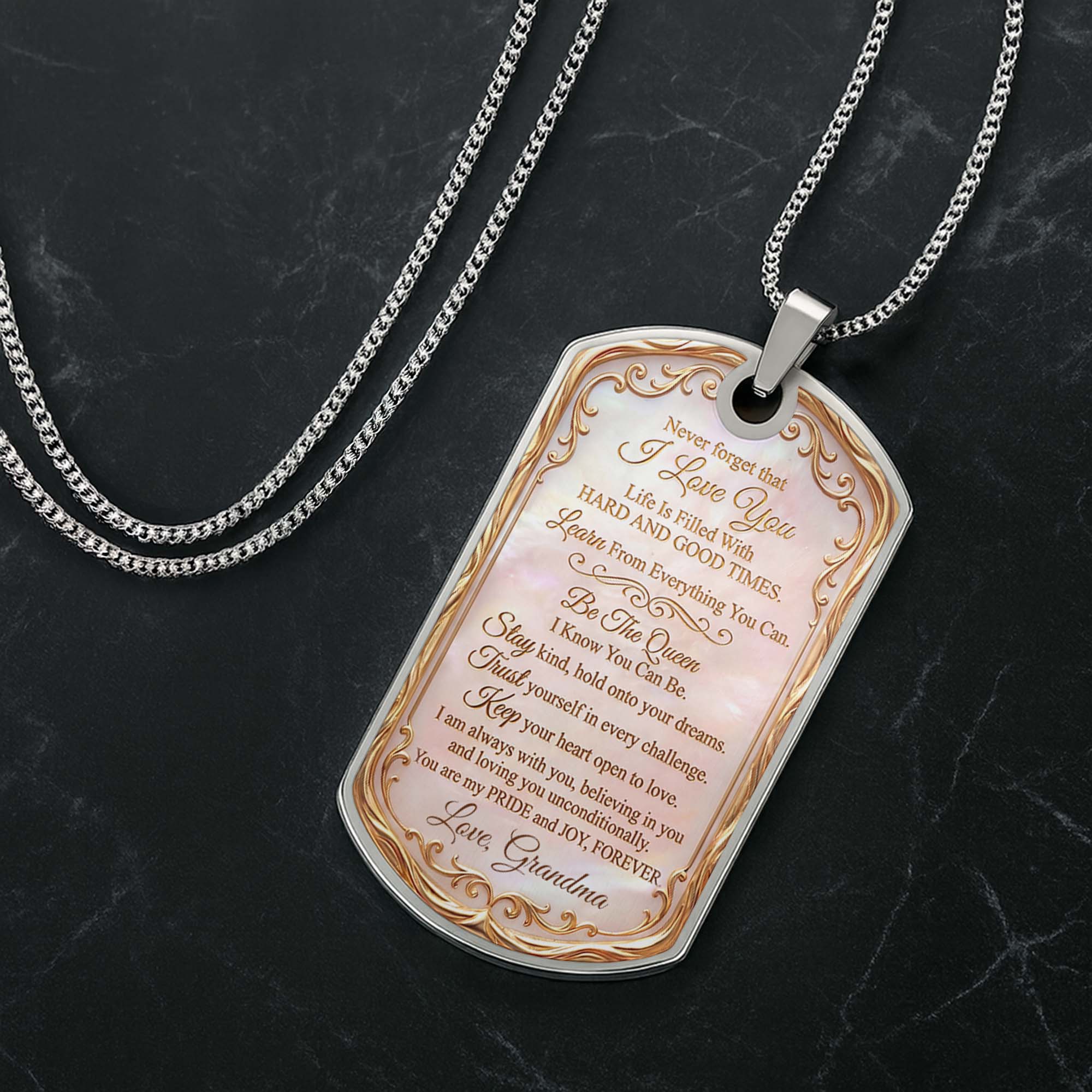 Personalized Dog Tag Necklace Custom Name Birth Month Flower Gift for Granddaughter Dog Tag Necklace GradoCreations