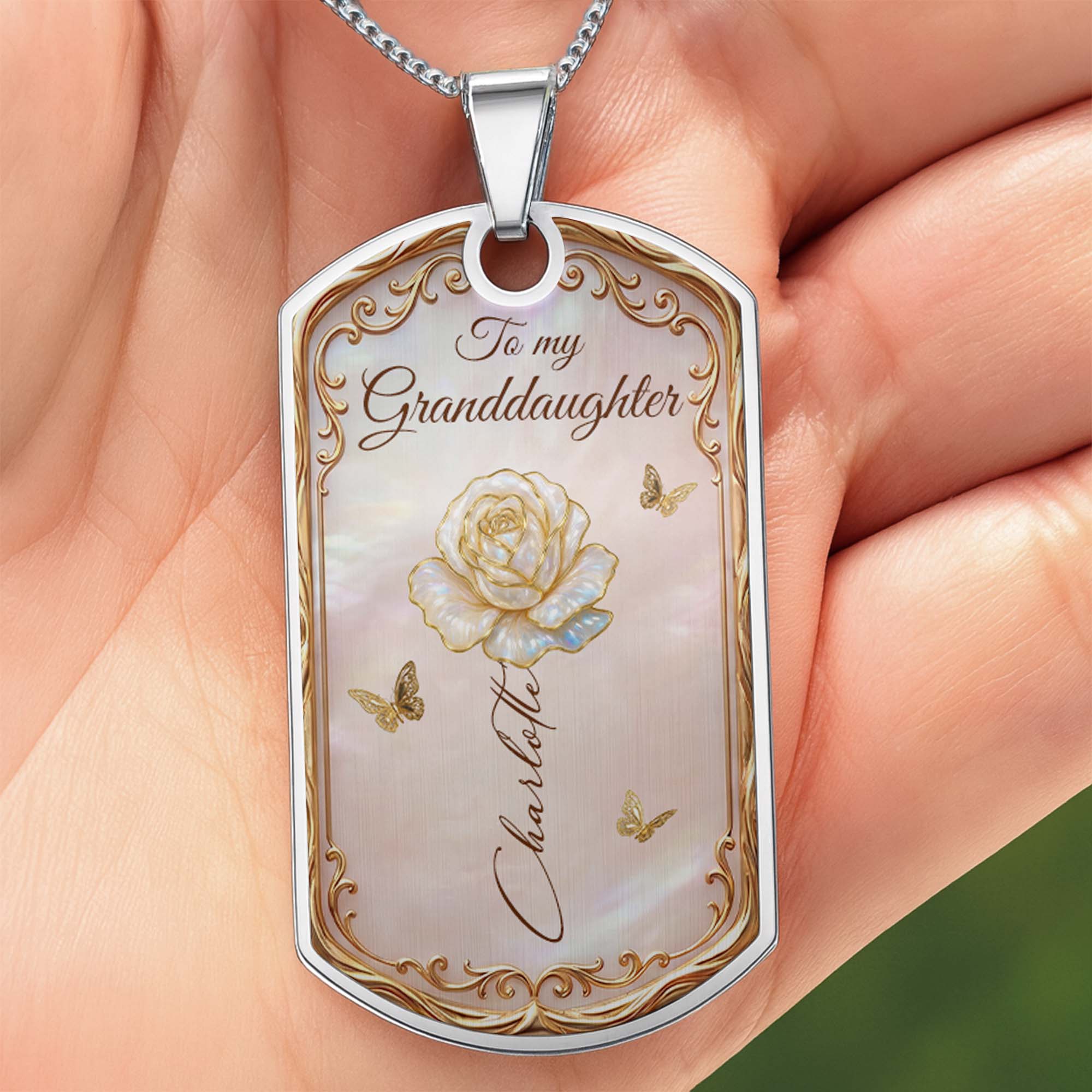 Personalized Dog Tag Necklace Custom Name Birth Month Flower Gift for Granddaughter Dog Tag Necklace GradoCreations
