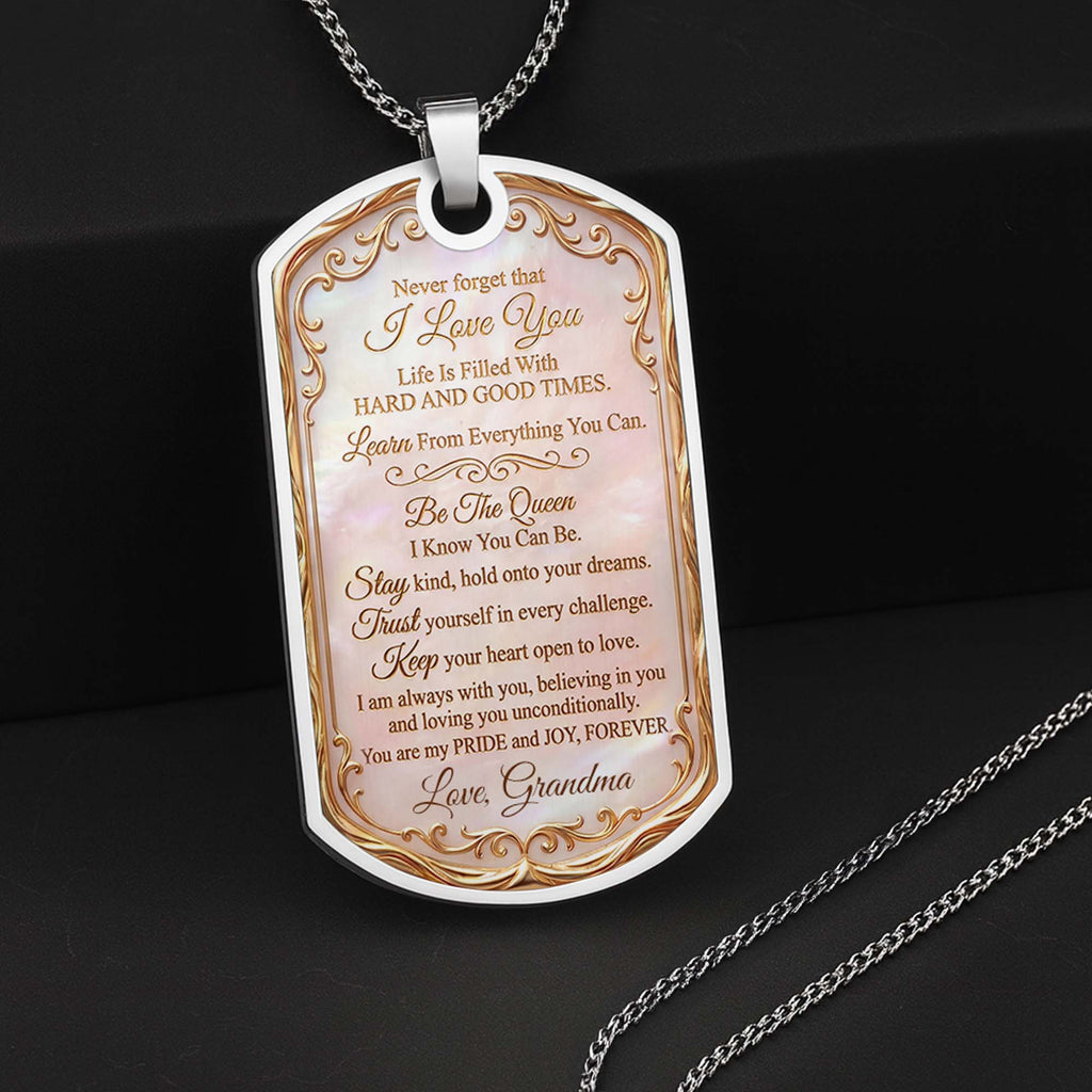 Personalized Dog Tag Necklace Custom Name Birth Month Flower Gift for Granddaughter Dog Tag Necklace GradoCreations