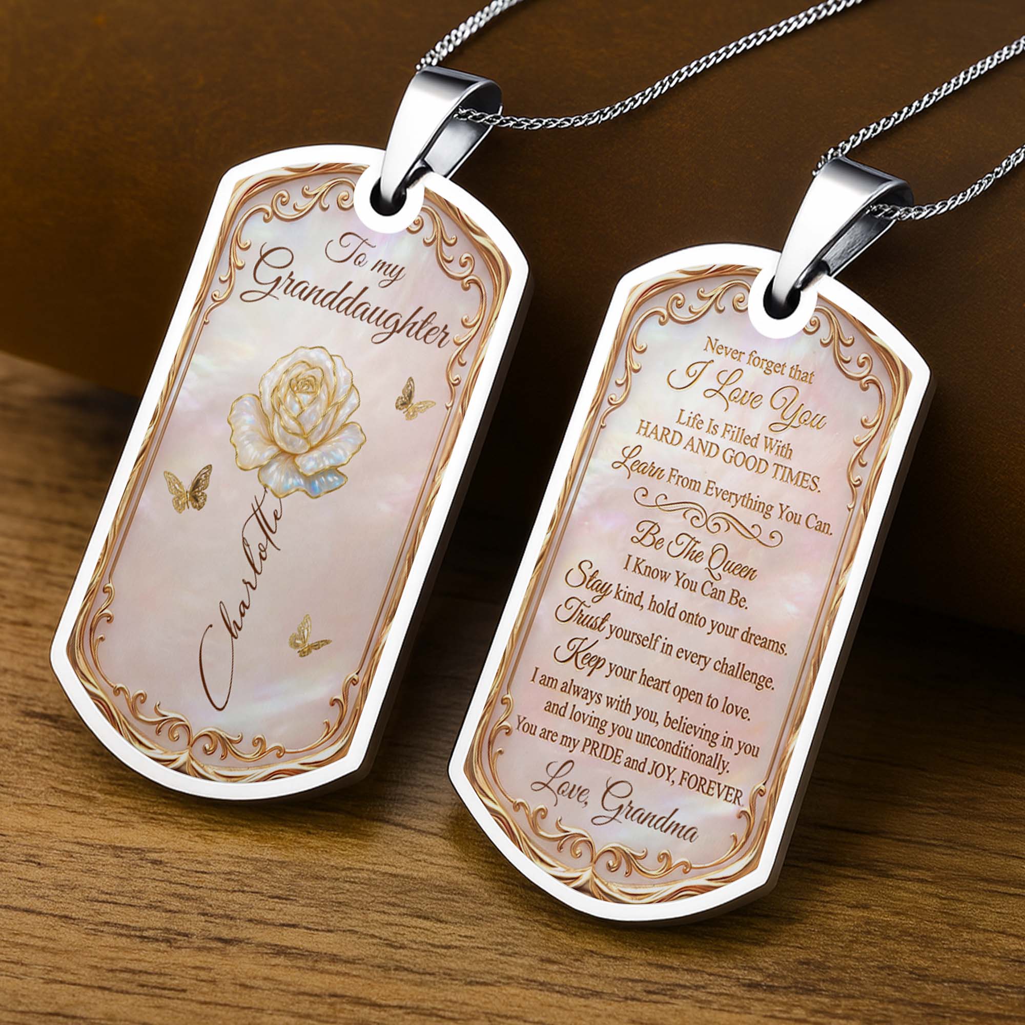 Personalized Dog Tag Necklace Custom Name Birth Month Flower Gift for Granddaughter Dog Tag Necklace GradoCreations