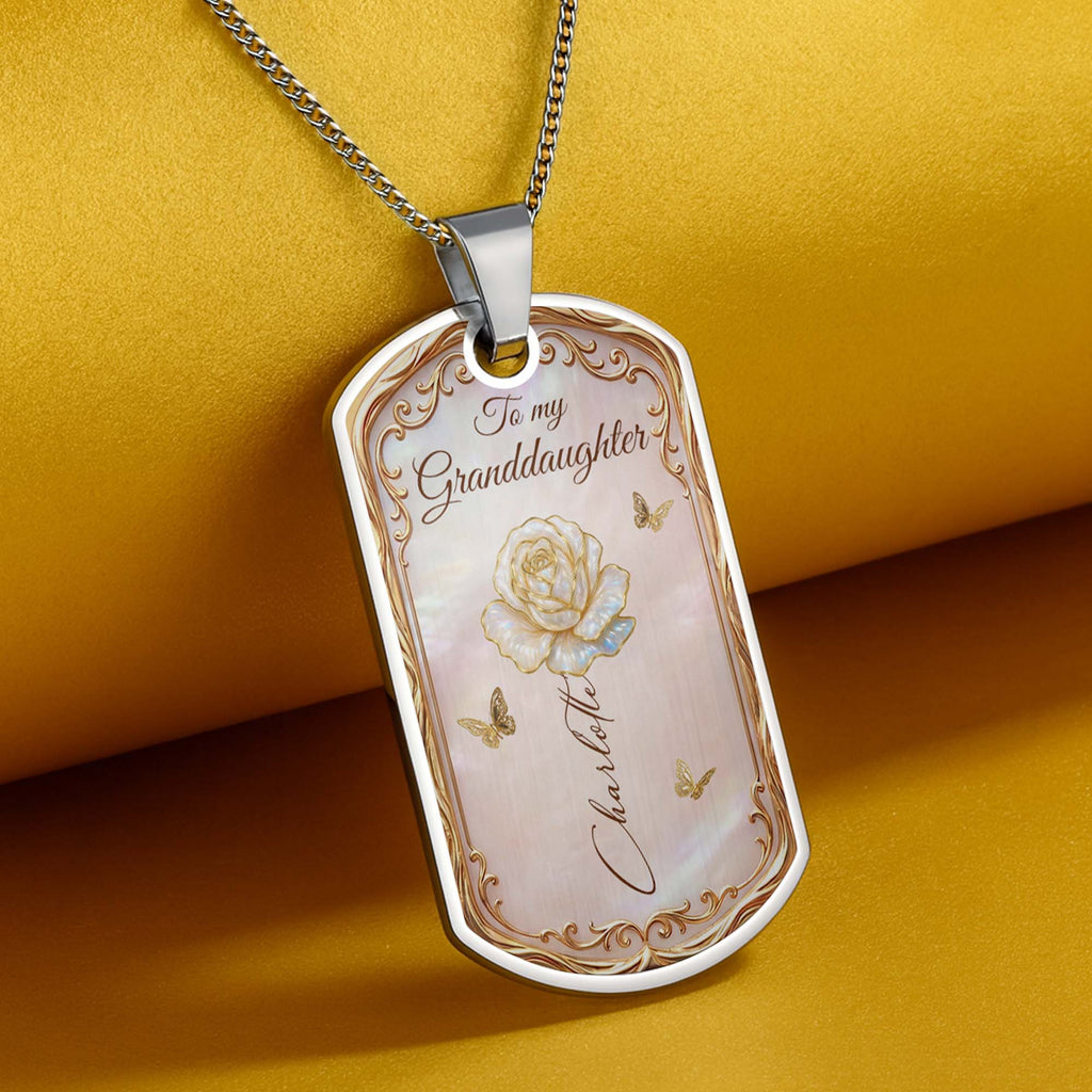Personalized Dog Tag Necklace Custom Name Birth Month Flower Gift for Granddaughter Dog Tag Necklace GradoCreations