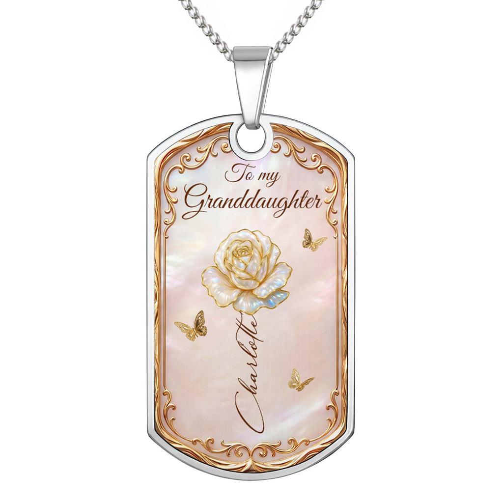 Personalized Dog Tag Necklace Custom Name Birth Month Flower Gift for Granddaughter Dog Tag Necklace GradoCreations