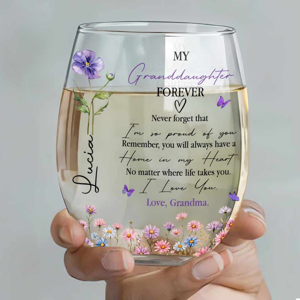 Personalized Stemless Wine Glass Custom Name Gift for Granddaughter