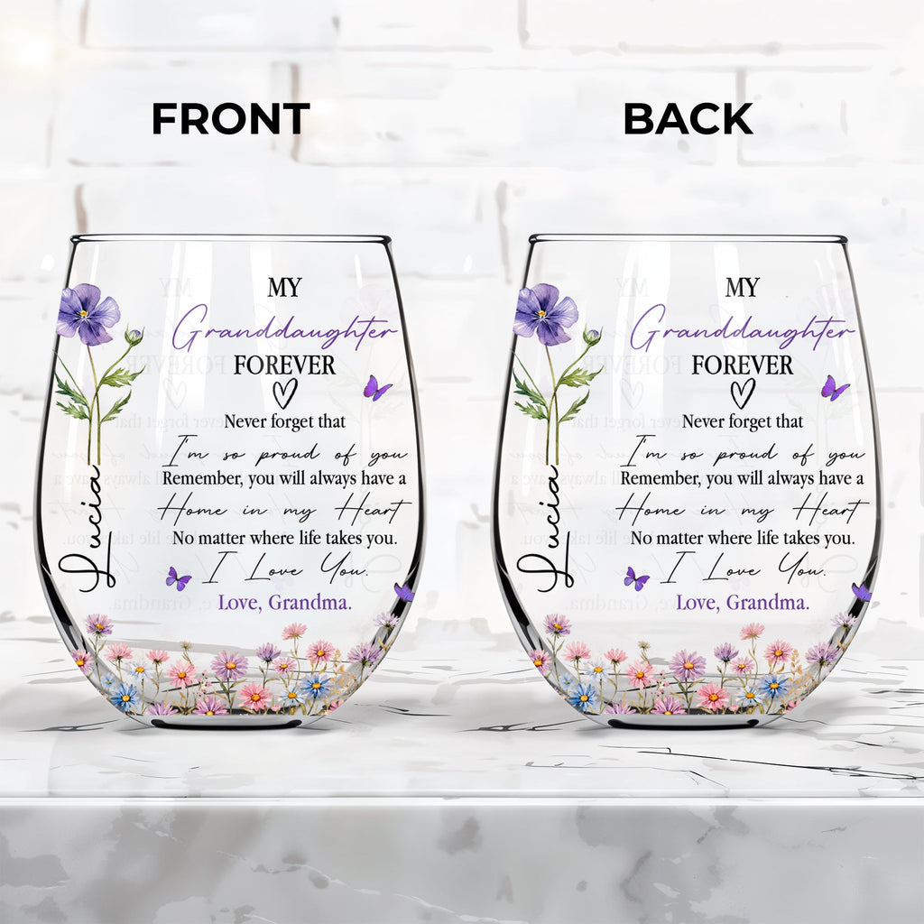 Personalized Stemless Wine Glass Custom Name Gift for Granddaughter