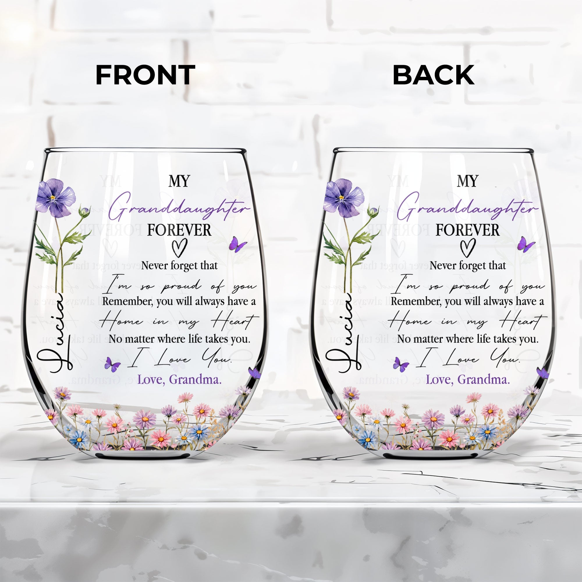 Personalized Stemless Wine Glass Custom Name Gift for Granddaughter