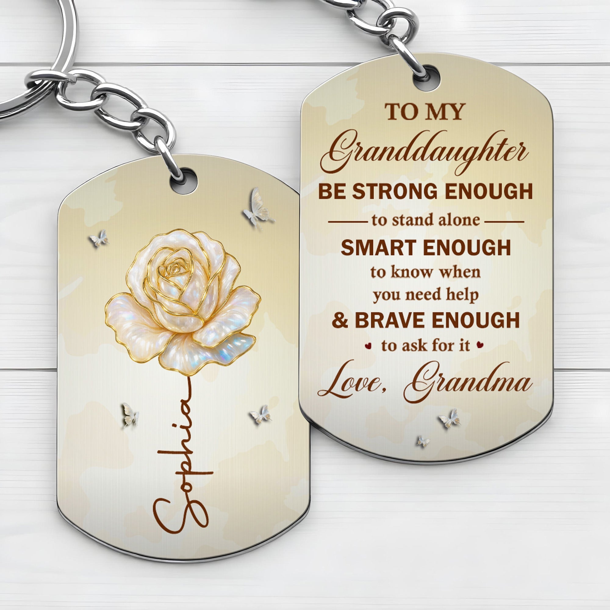 Personalized Stainless Steel Keychain for Granddaughter - Custom Engraved Gift Stainless Steel Keychain GradoCreations
