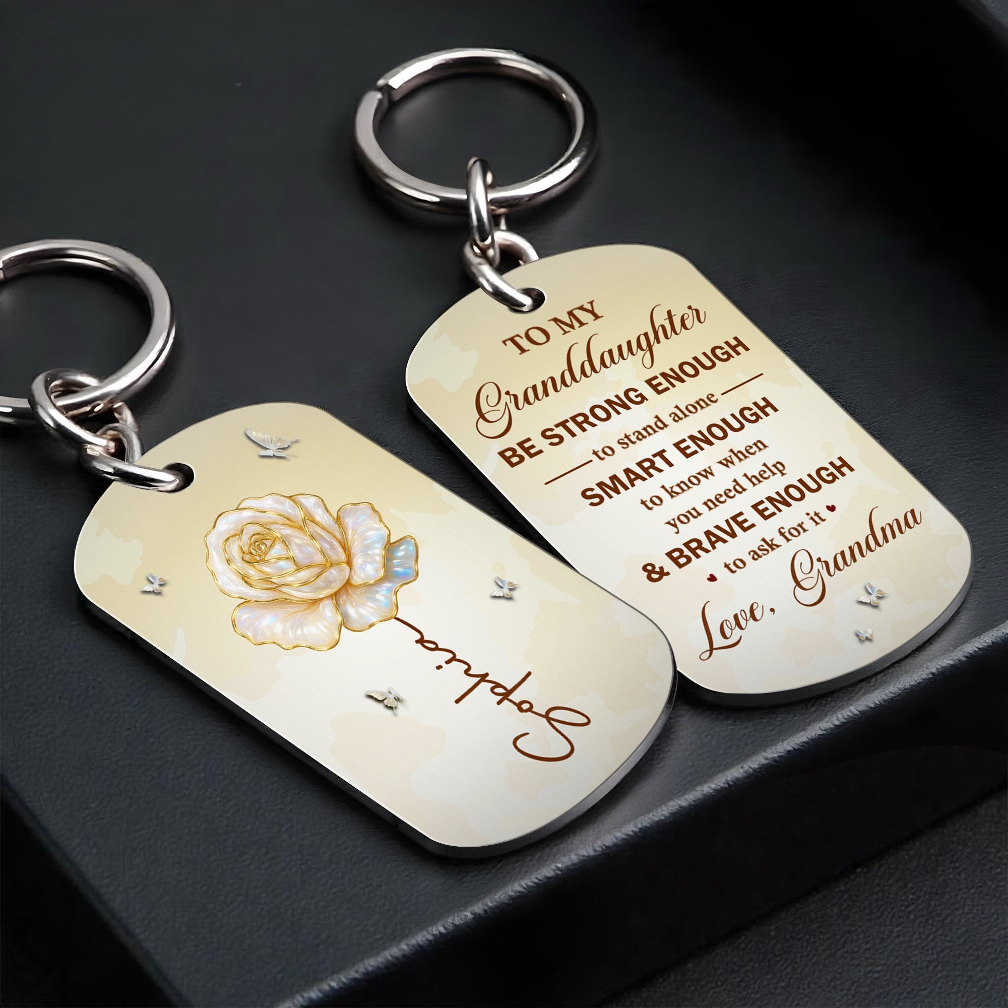 Personalized Stainless Steel Keychain for Granddaughter - Custom Engraved Gift Stainless Steel Keychain GradoCreations