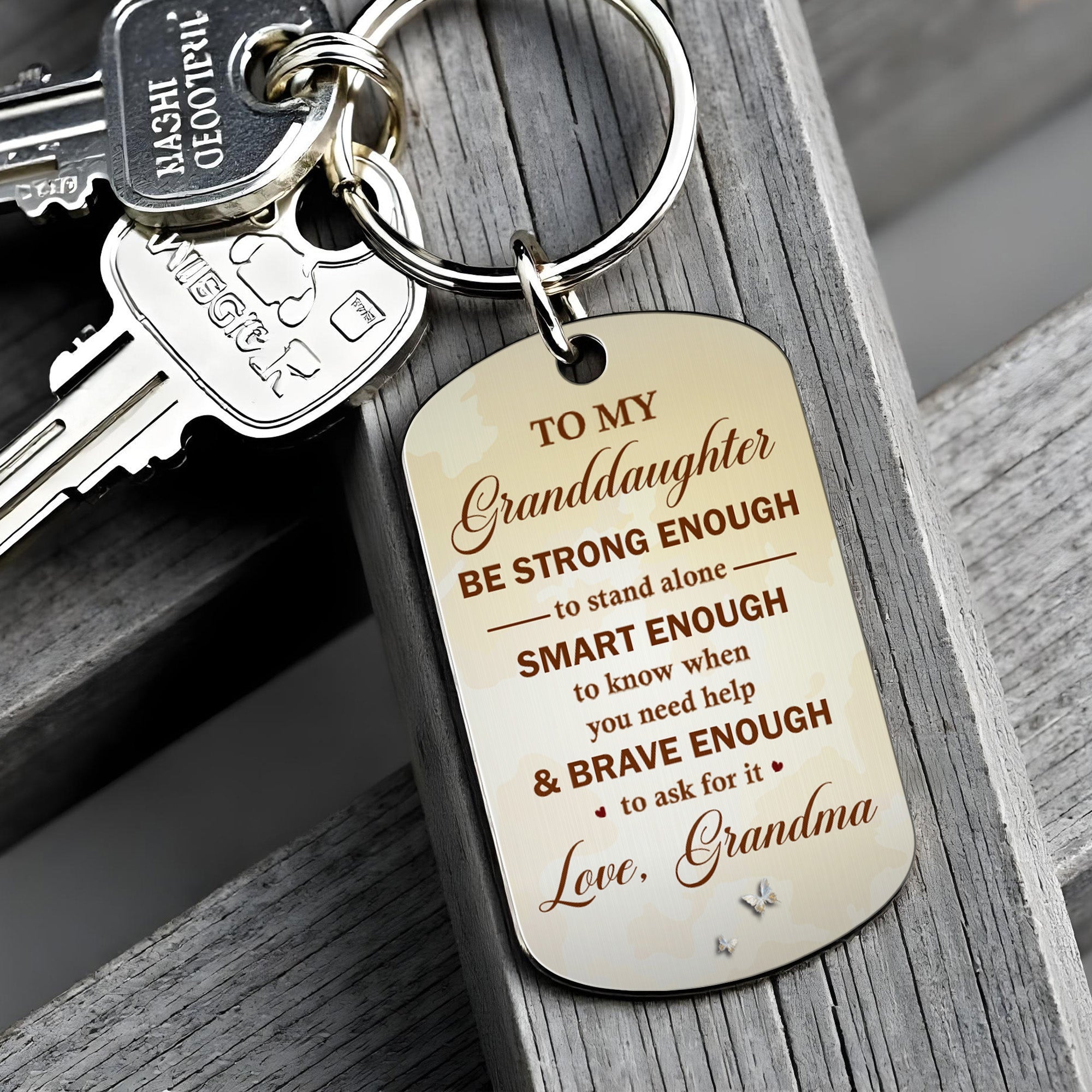 Personalized Stainless Steel Keychain for Granddaughter - Custom Engraved Gift Stainless Steel Keychain GradoCreations